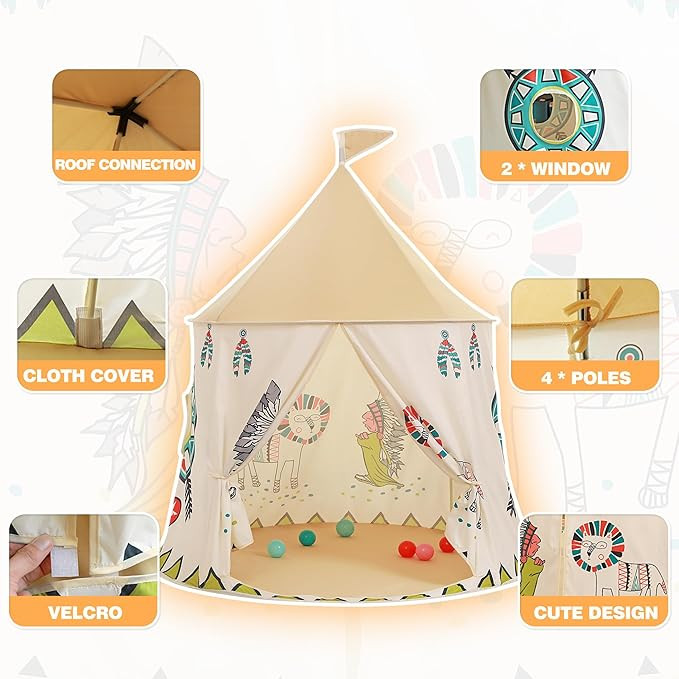 چادر بازی کودک سرخپوستی مدل Teepee گرد | خانه بازی پارچهای کودک